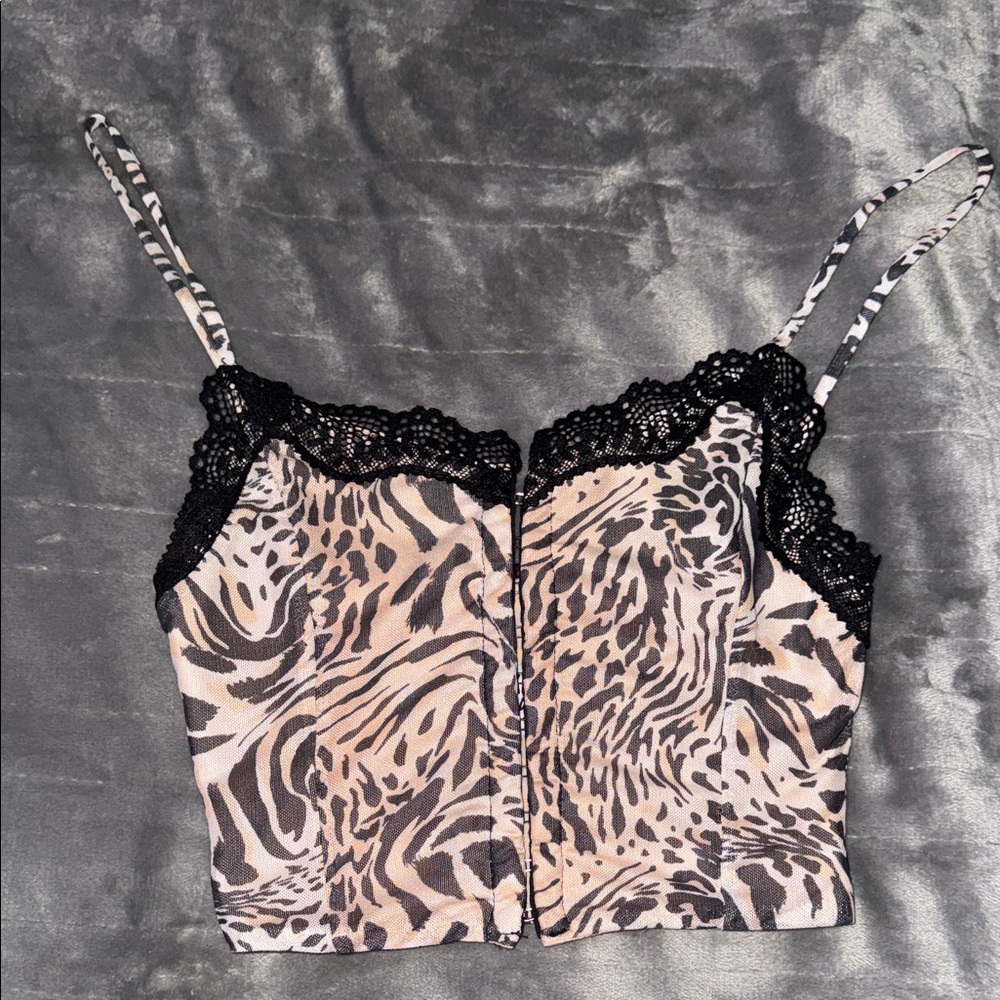Princess Polly Leopard Print Lace Trim Cami Top